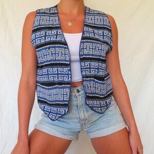 THE DAILY PLANET BLUE BLACK VINTAGE VEST KNIT WOMENS SIZE MEDIUM